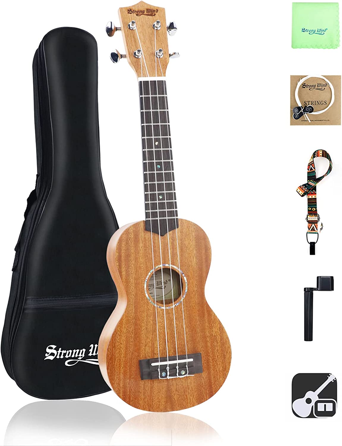 Solid Mahogany Hawaiian Ukeleles for Adults,21inc,Inlaid shells