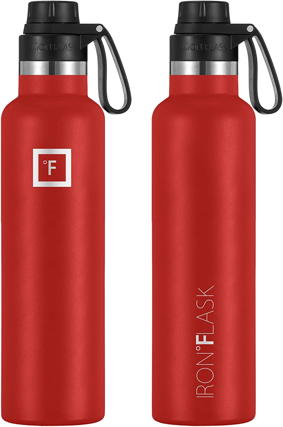 Sports Water Bottle - 24oz, 3 Lids (Spout Lid), Fire Red