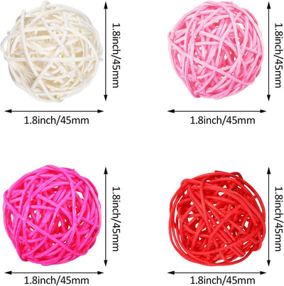 Rattan decorative spheres, Red, Pink, Rose Red, White, 15 pcs