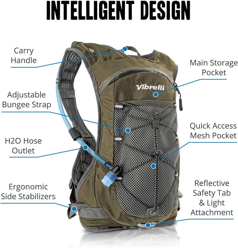 2L Hydration Pack with Storage, Green