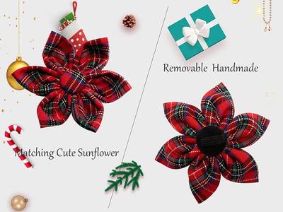 Adjustable Flower Pet Collar, Size l, Christmas Grid