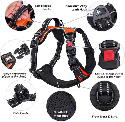 Reflective Adjustable No Pull Pet Harness, Orange (S)