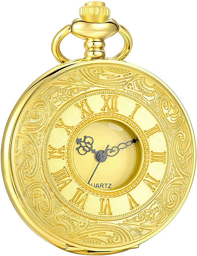 Vintage Pocket Watch with Roman Numerals Scale (Gold)