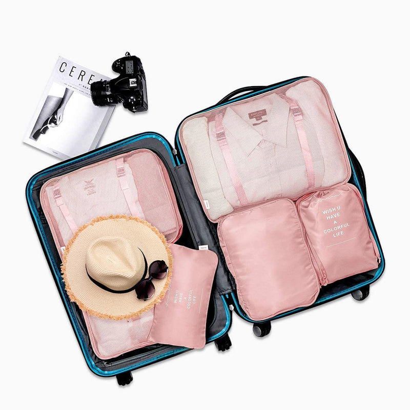 Travel Luggage Organizer Bags (6 Pieces, Pink).