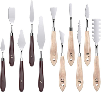 Set of paint spatulas with wooden handles [11 pieces]