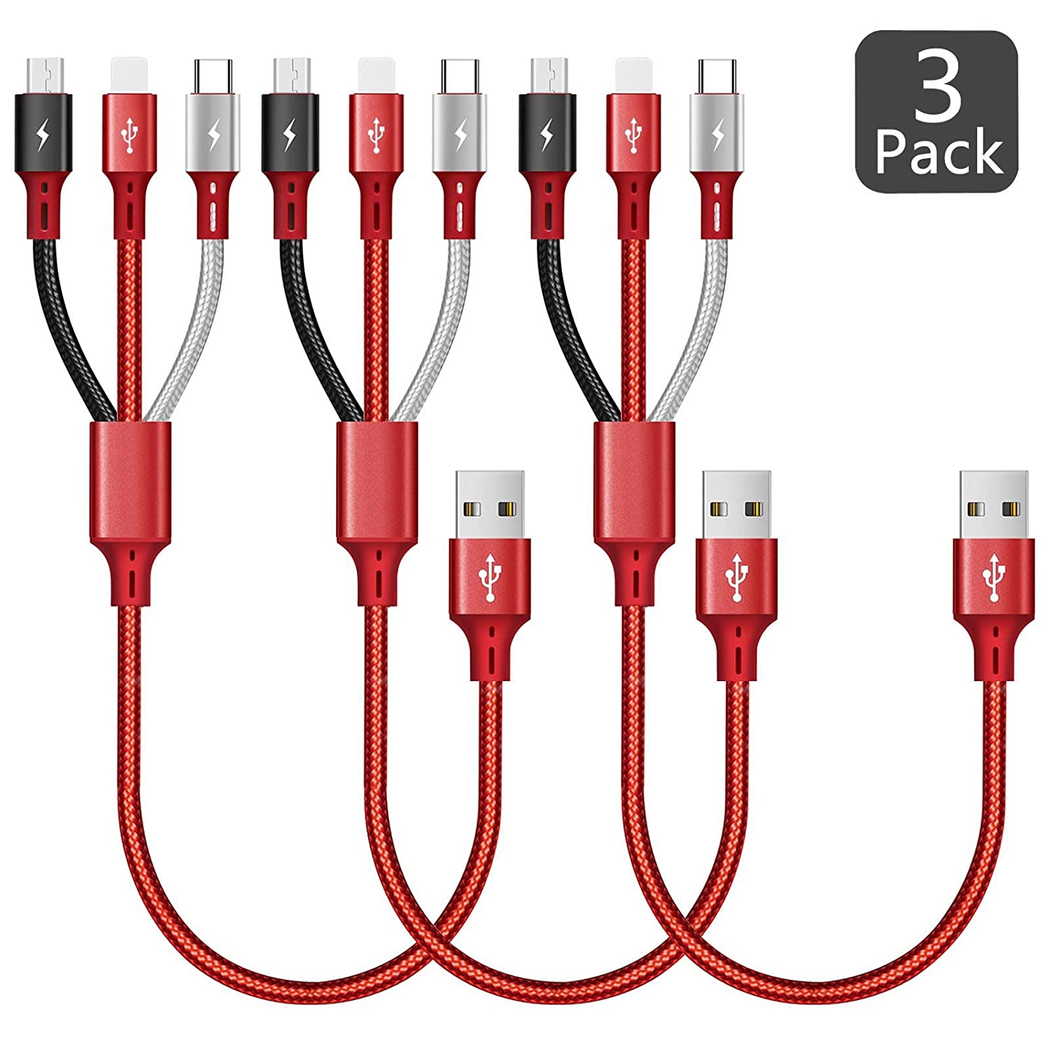 Multi USB charging cable (3 in 1) 1ft/35cm