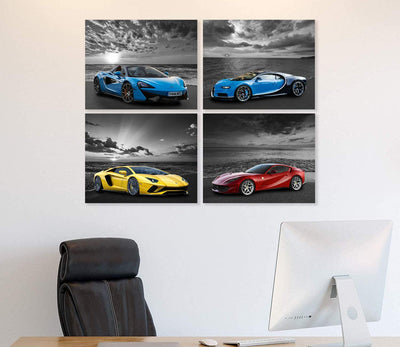 Black and White Sports Car Posters - Set of 4 (8 x 10 inches)