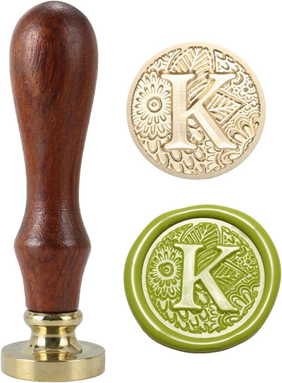 Vintage Wax Seal with Wooden Handle (Letter K)