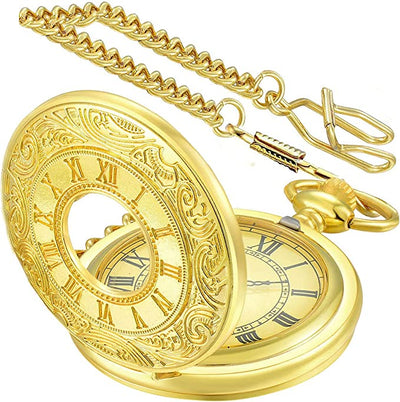 Vintage Pocket Watch with Roman Numerals Scale (Gold)