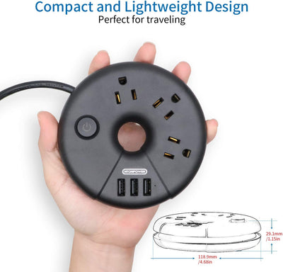 Power strip, 3 outlets 3 USB, black