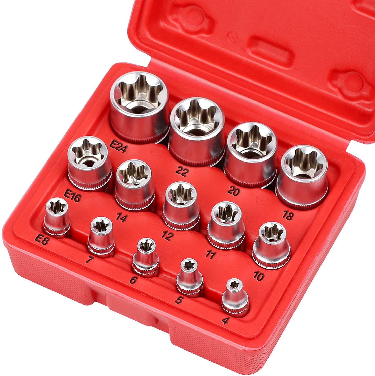 14-piece socket wrench set with red box