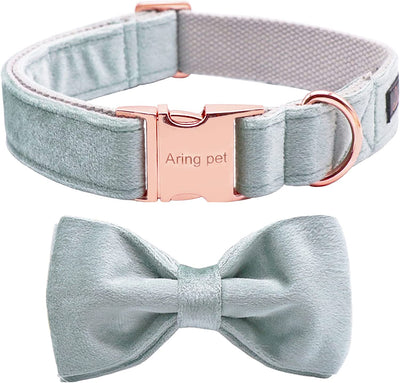 Velvet pet collar with detachable bow, size m, Green