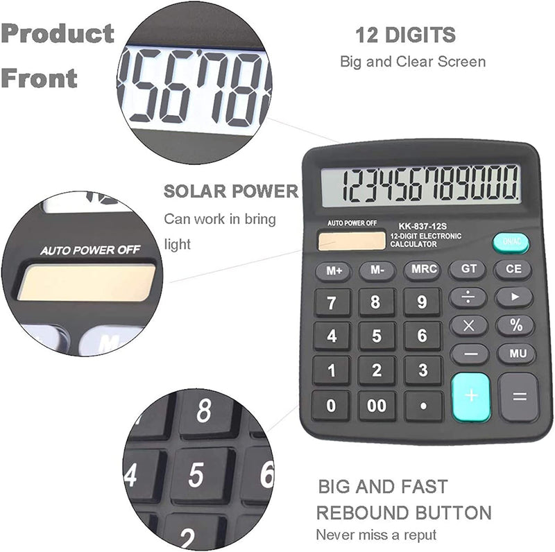 12 Digit Portable Desktop Calculator (2 Silver & 3 Black)