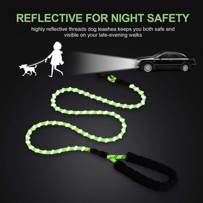 Rope leash for pets with non-slip handle, (green)