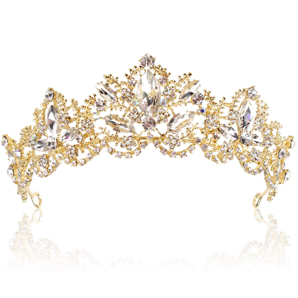 Gold Wedding Tiara, Color: Clear+Gold(Loop type)