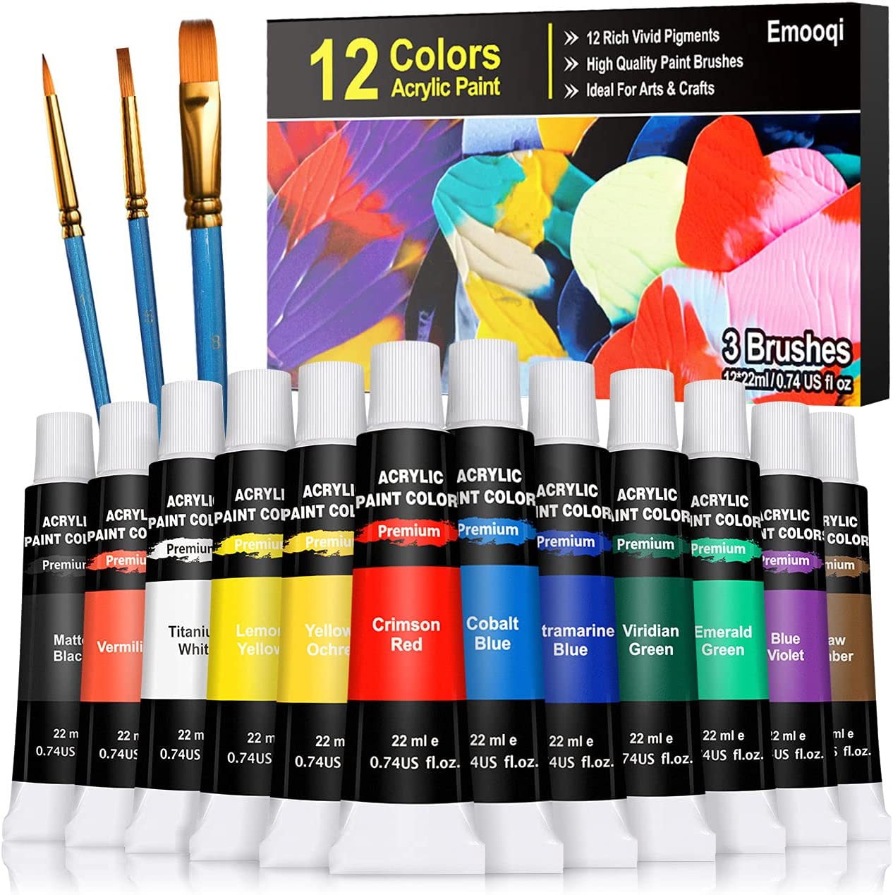 Acrylic paint set, 12 × 22 ml, 3 brushes