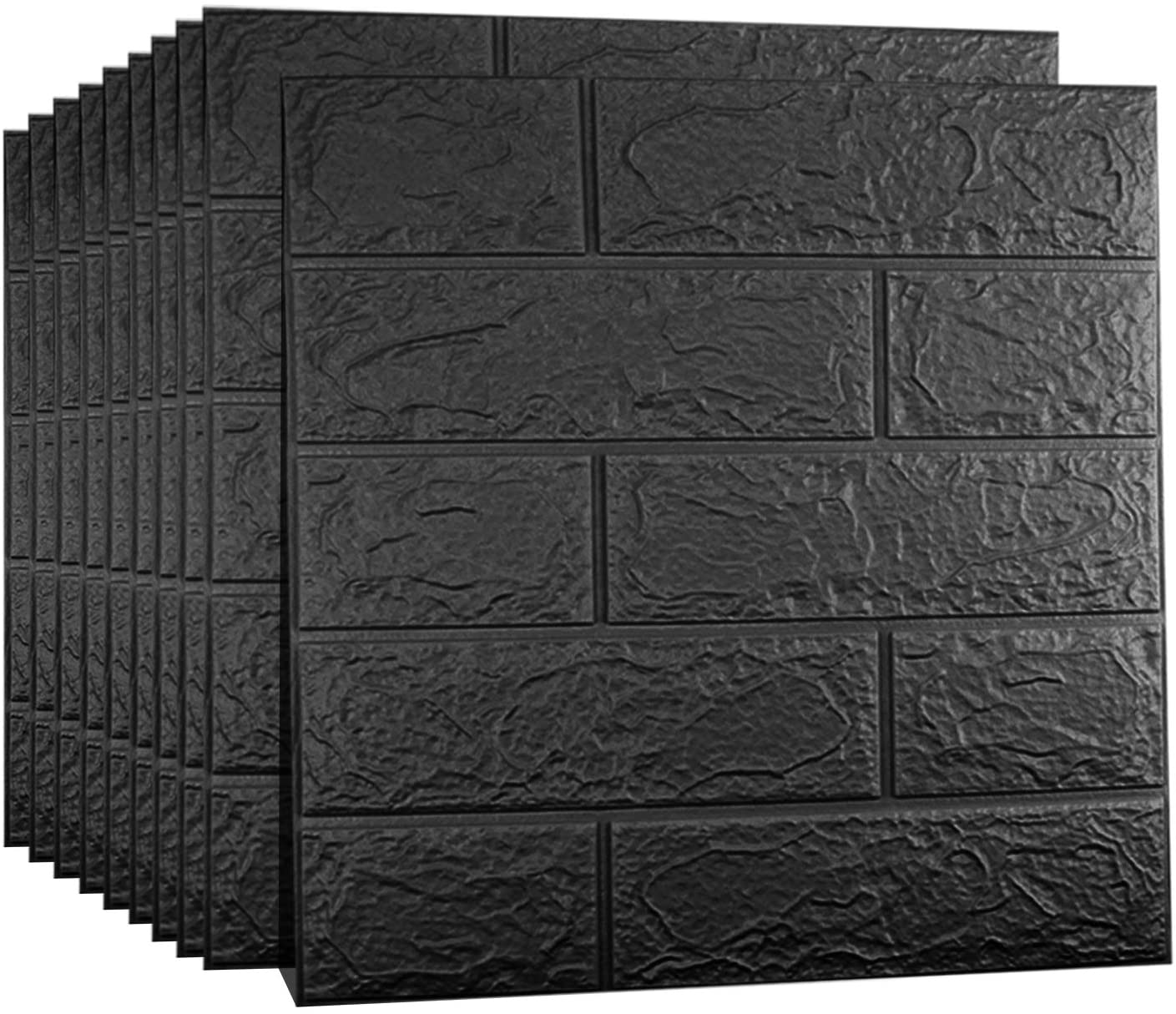 10 Pieces 3D Wall Panels, Wallpaper Sticker, (Black)