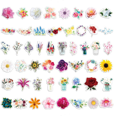 pack of 50 flower stickers, waterproof