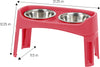 Raised pet bowl, with adjustable stand, (red)