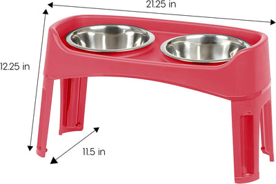 Raised pet bowl, with adjustable stand, (red)