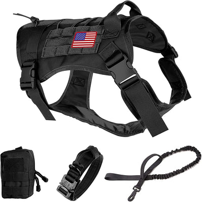 Tactical Pet Dog Harness Set (Color: Black, L)