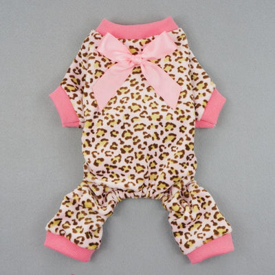 Soft Velvet Dog Pajamas with Leopard Ribbon, X-Small