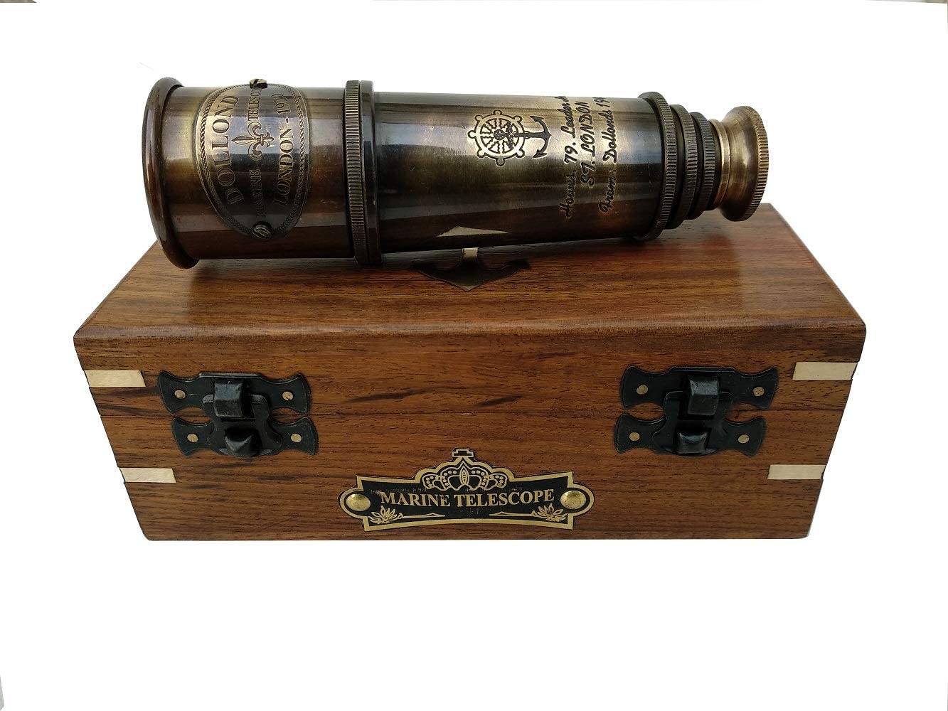 Solid Brass Pirate Telescope with Wooden Case, 15-Inch