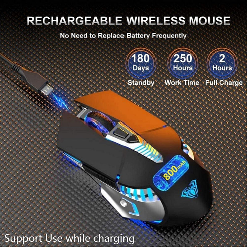 Rechargeable Bluetooth LED Mouse, for Laptop (Black-Silent)