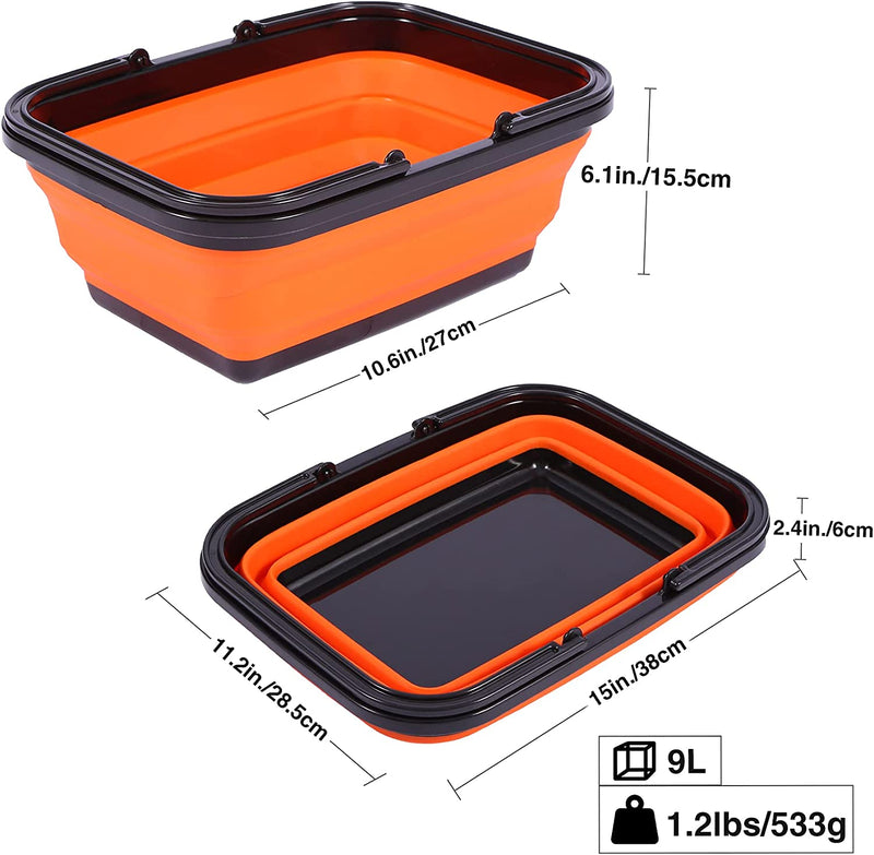 Pack of 2 folding sinks, 9L capacity, color: orange y grey