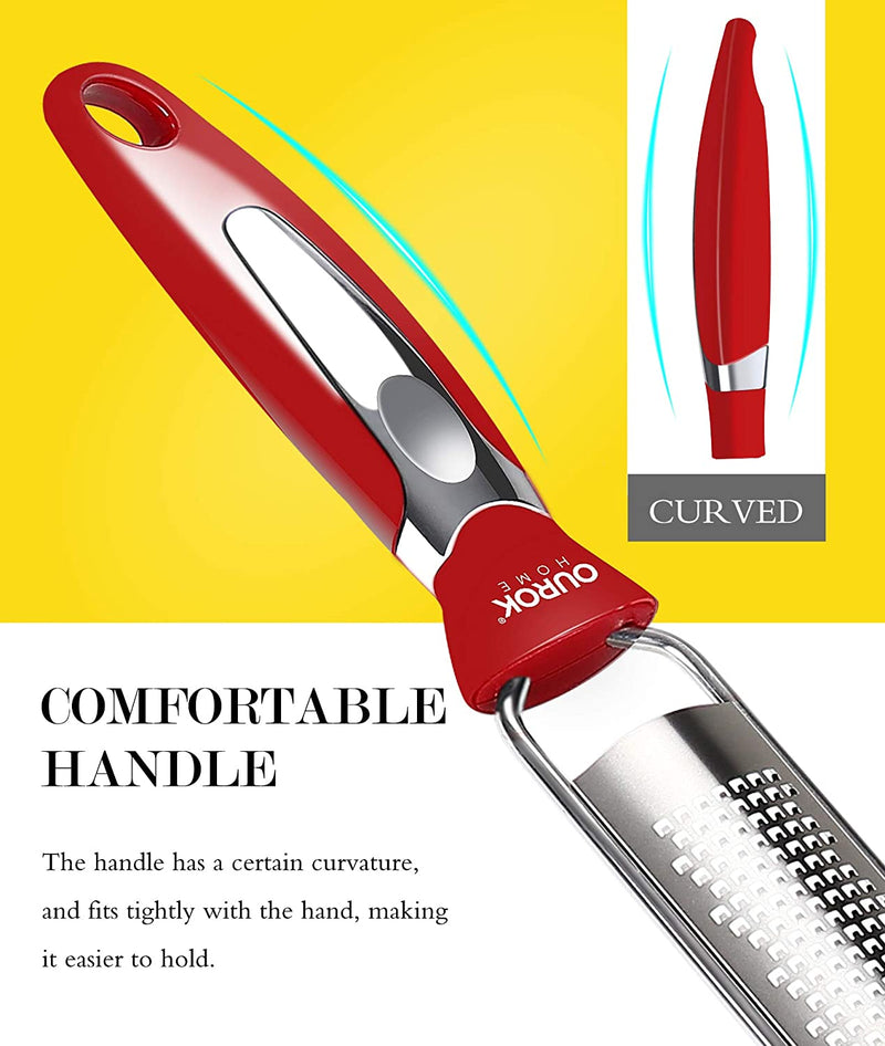 Kitchen grater in stainless steel with cleaning brush (red)