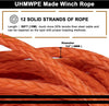 1/4" x 50 ft Synthetic Winch Rope (Orange)