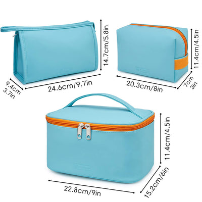 3 Piece Makeup Bag, Large, L - Blue