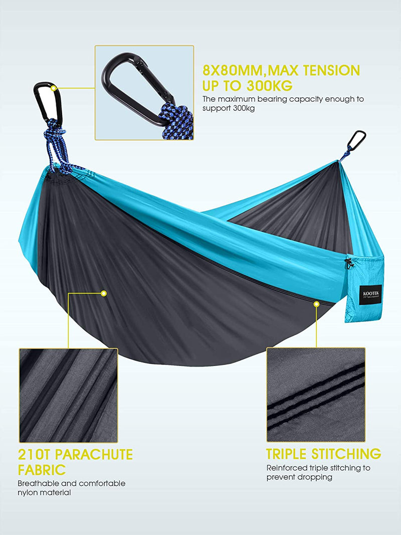 Portable camping hammock with 2 straps, Dark Grey & Sky Blue