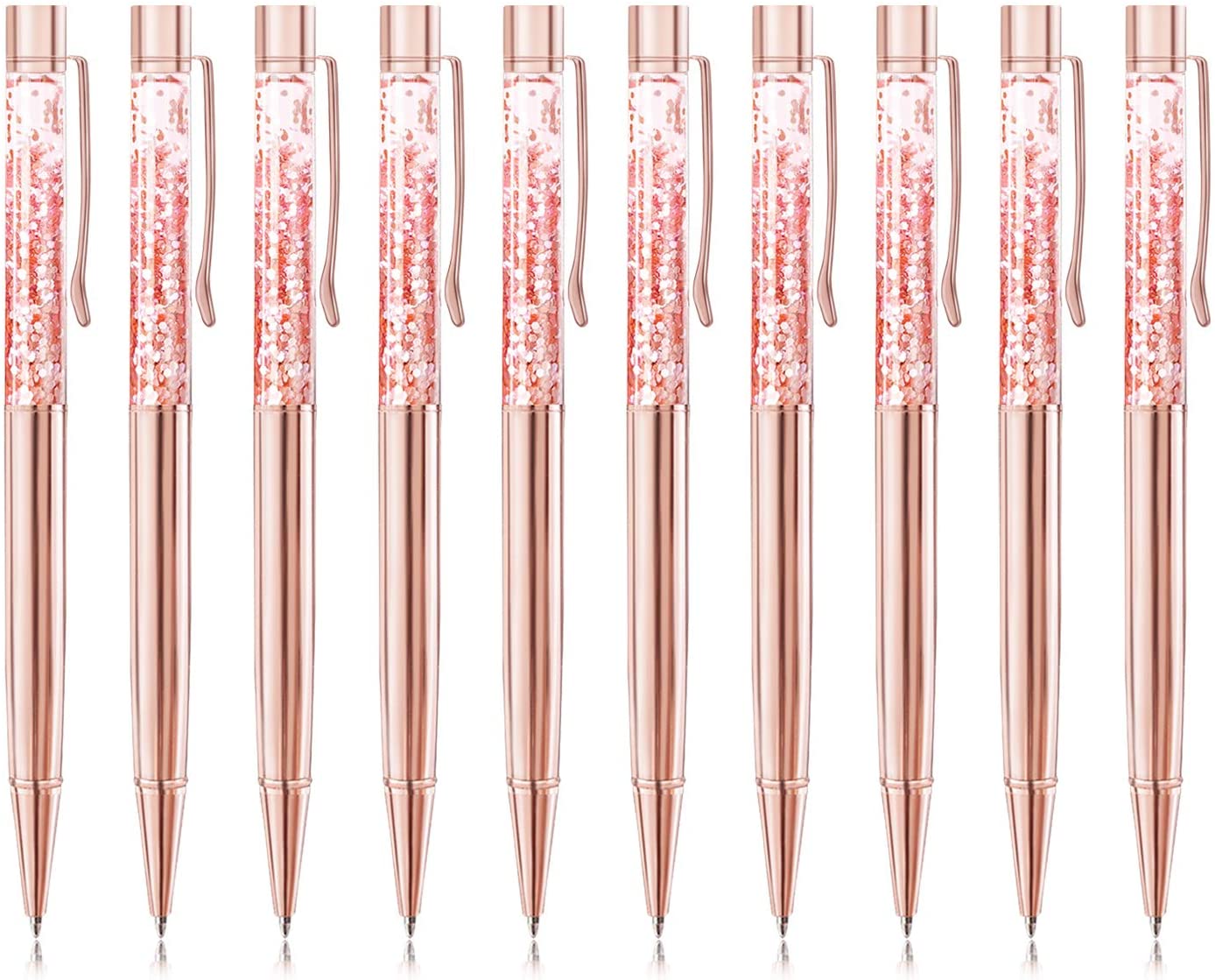 10 rose gold metal ballpoint pens with refills, black ink