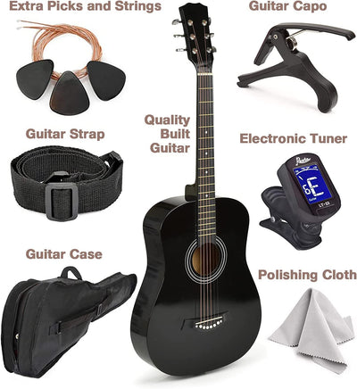 Beginner Acoustic Wood Guitar, 38 Inch, Black