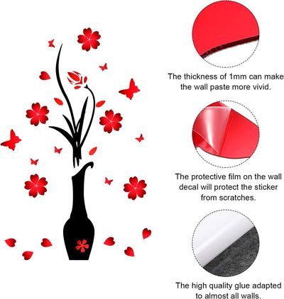 DIY Wall Decal, Flower and Vase, 30" x 12" (Red)