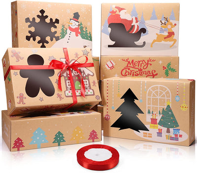 12 Christmas gift boxes with window and ribbon