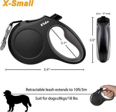 10ft Retractable Pet Leash with Dispenser and Bags (Black)