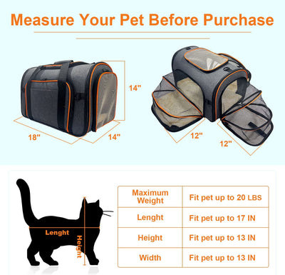 3 Sides Expandable Foldable Pet Carrier, 18"Lx 14"Hx 14"W