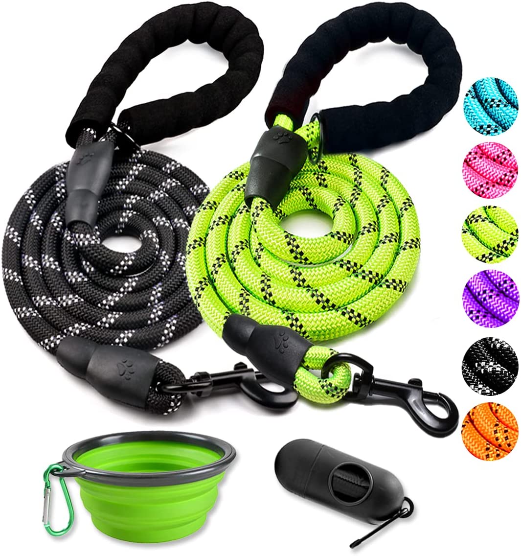 2 Pack 5' Heavy Duty Dog Leashes, Set 6 / Black / Green