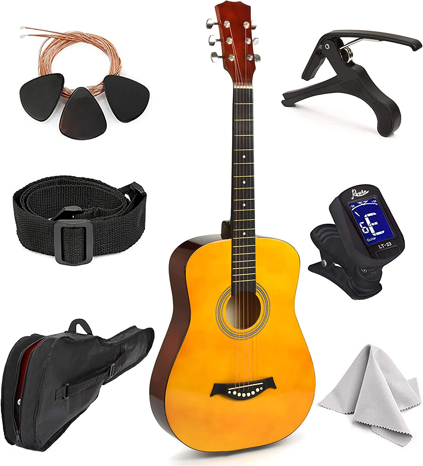 Beginner Acoustic Wood Guitar, 38 Inch, Wood