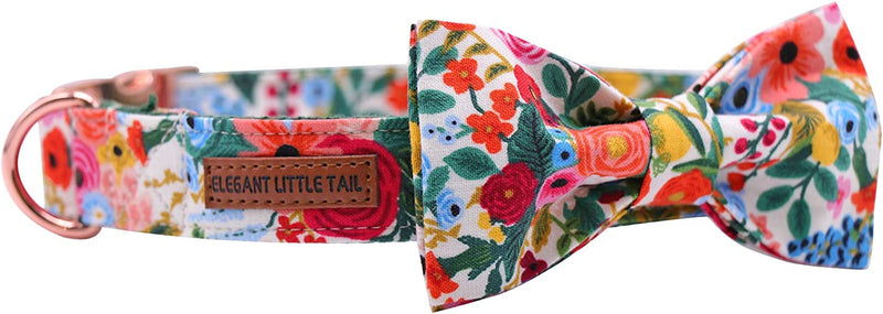 Elegant pet collar with bow, cotton and straps, Colour: Floral