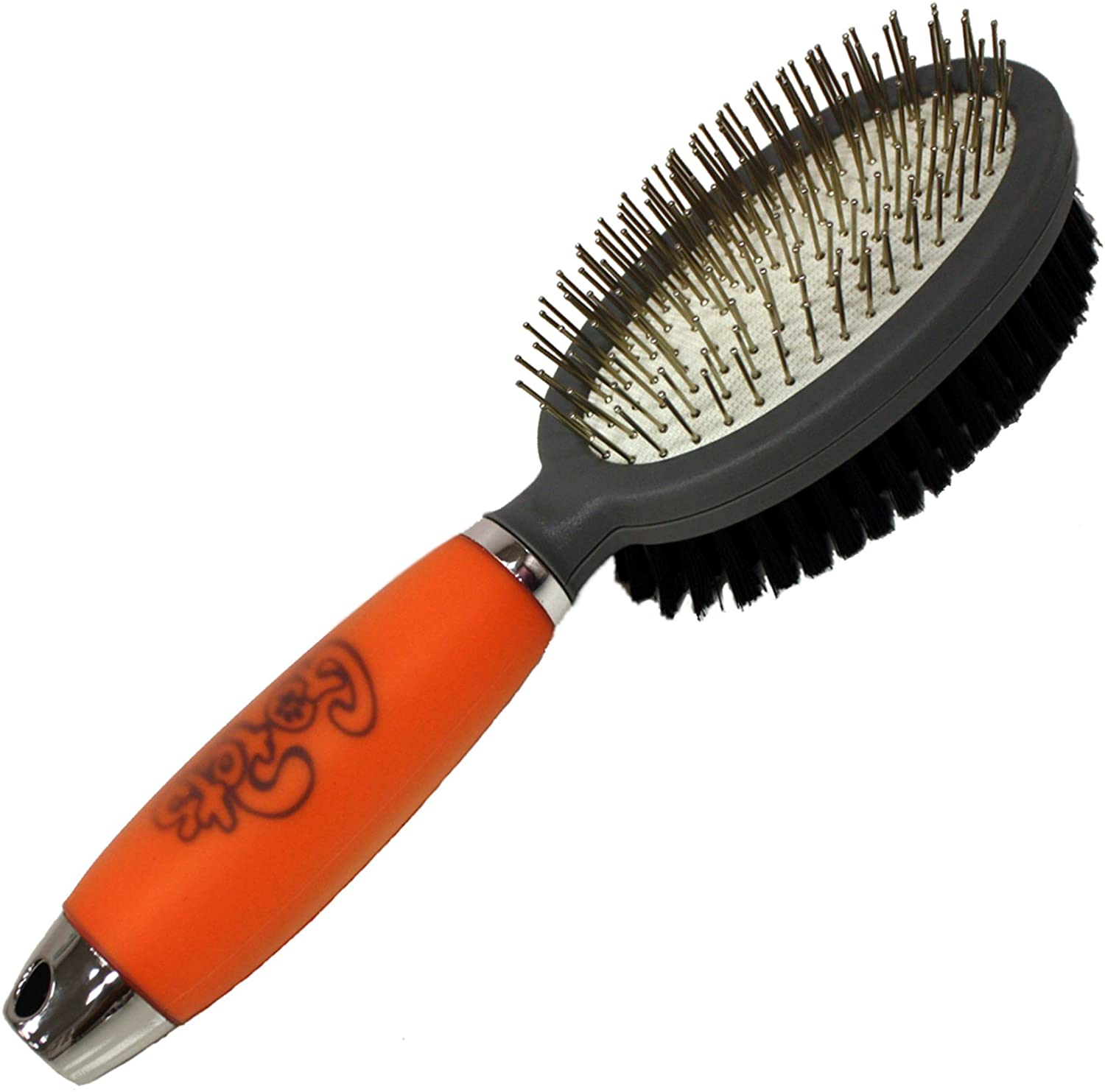 Professional double sided bristle and pin brush for pets, orange