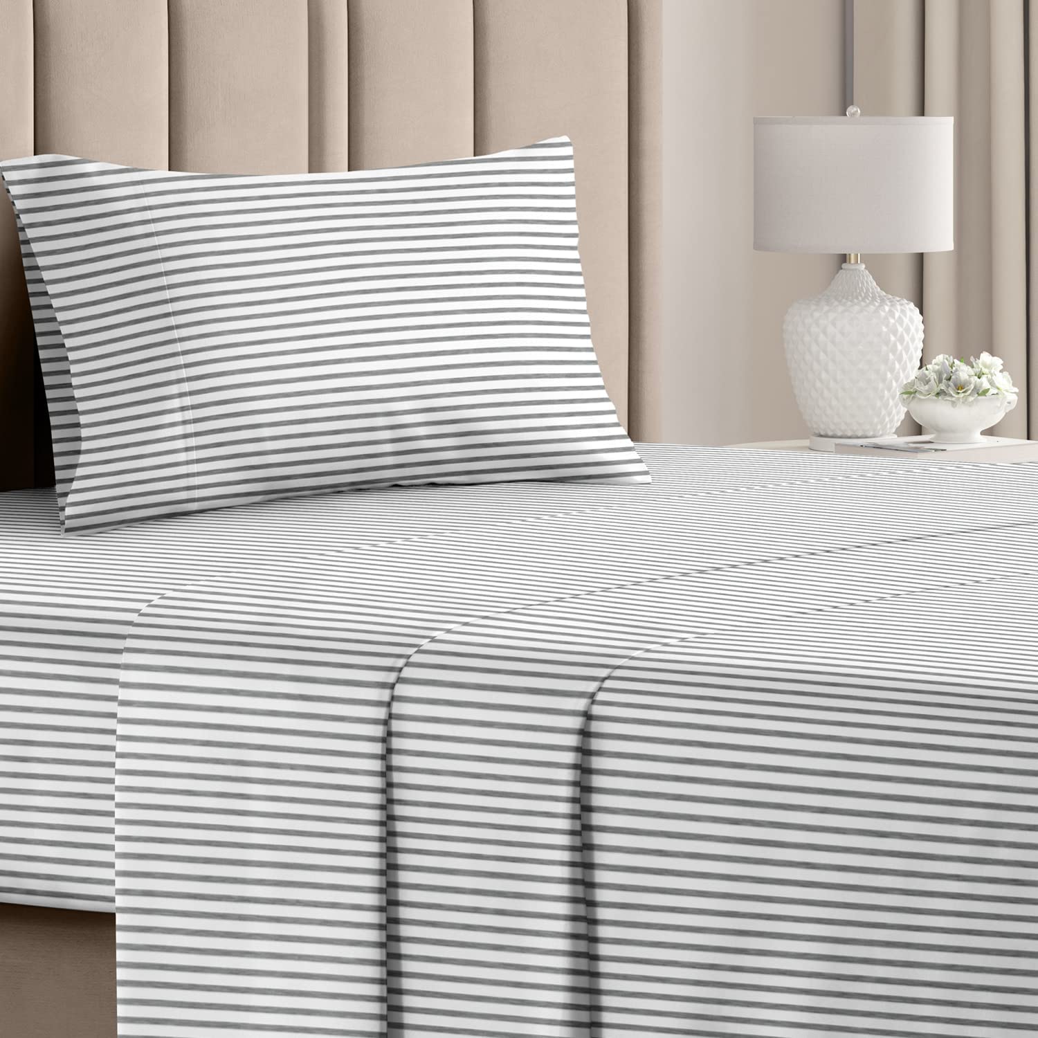 3Pcs Twin Size Sheet Set, Color: 41 - Grey Stripes 2