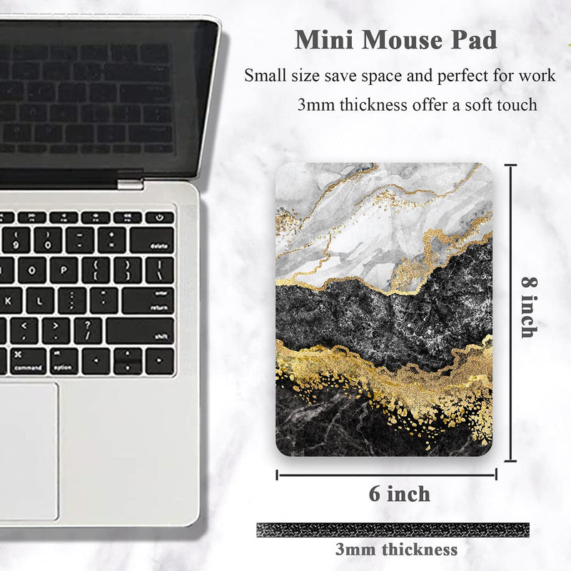 Mini Waterproof Mouse Pad - Color: Black White Gold Marble