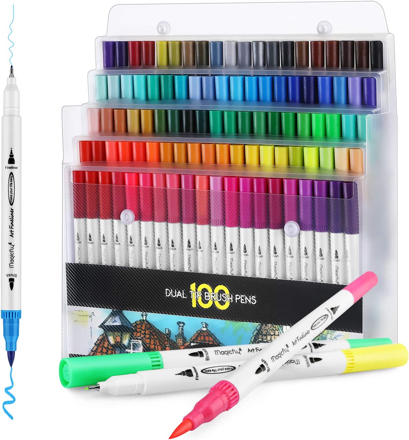 100 double-ended watercolor markers with a fine tip of 0.4 mm