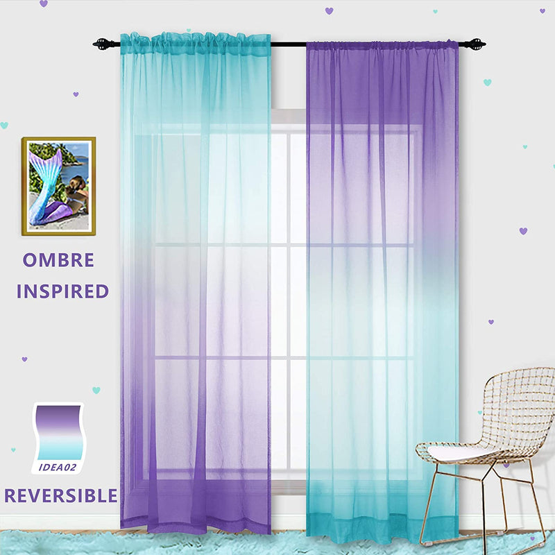 Curtains, Lilac and Turquoise, 52" x 63" L