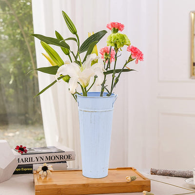 Antique Galvanized Vase, Color: Sky Blue, Package Quantity: 2