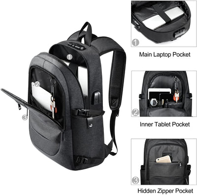 Waterproof, anti-theft computer backpack with Usb port, padlock