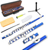 Silver nickel flute with case and cleaning kit (blue)